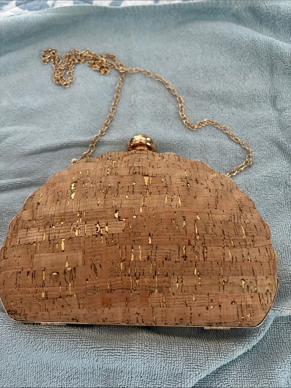Gold-Accented Cork Evening Clutch - Women's Shoulder Bag